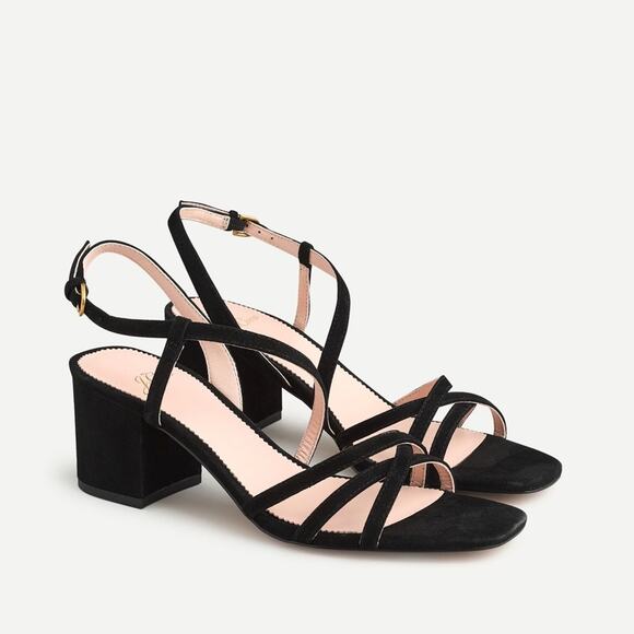 J. Crew Odette Black Strappy Block Heel Suede Sandals - Picture 1 of 11